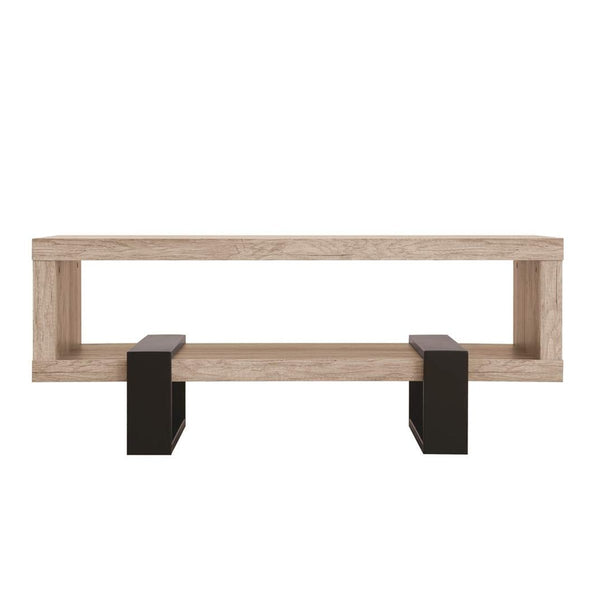 Modern Driftwood Open Shelf Coffee Table, Gray And Brown