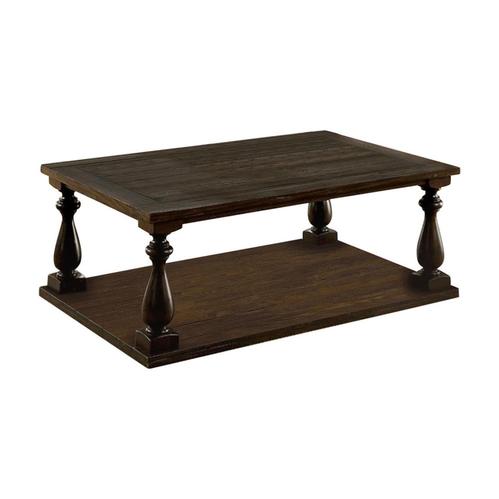 BM166165 Wooden Coffee Table With Open Bottom Shelf, Dark Walnut Brown