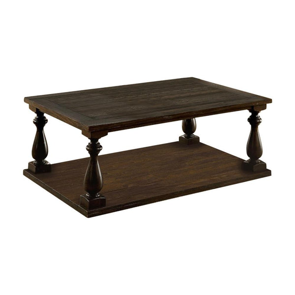 BM166165 Wooden Coffee Table With Open Bottom Shelf, Dark Walnut Brown