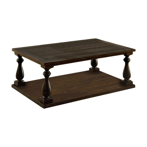 BM166165 Wooden Coffee Table With Open Bottom Shelf, Dark Walnut Brown