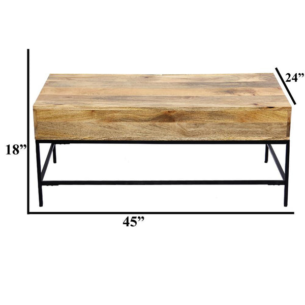 Mango Wood Coffee Table With 2 Drawers, Brown And Black - UPT‐39290