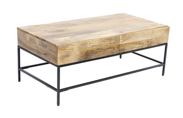 Mango Wood Coffee Table With 2 Drawers, Brown And Black - UPT‐39290