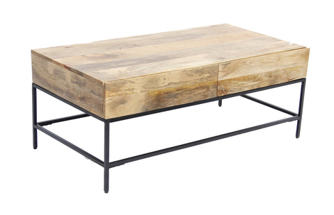 Mango Wood Coffee Table With 2 Drawers, Brown And Black - UPT‐39290