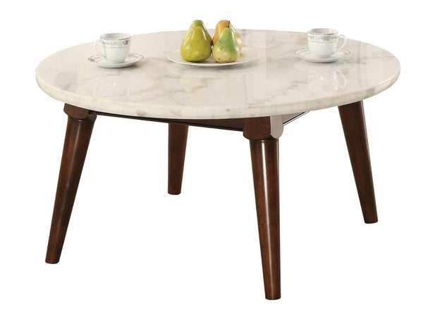 Wood Base Coffee Table With Marble Top, Walnut Brown