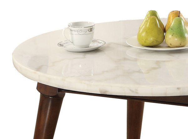 Wood Base Coffee Table With Marble Top, Walnut Brown