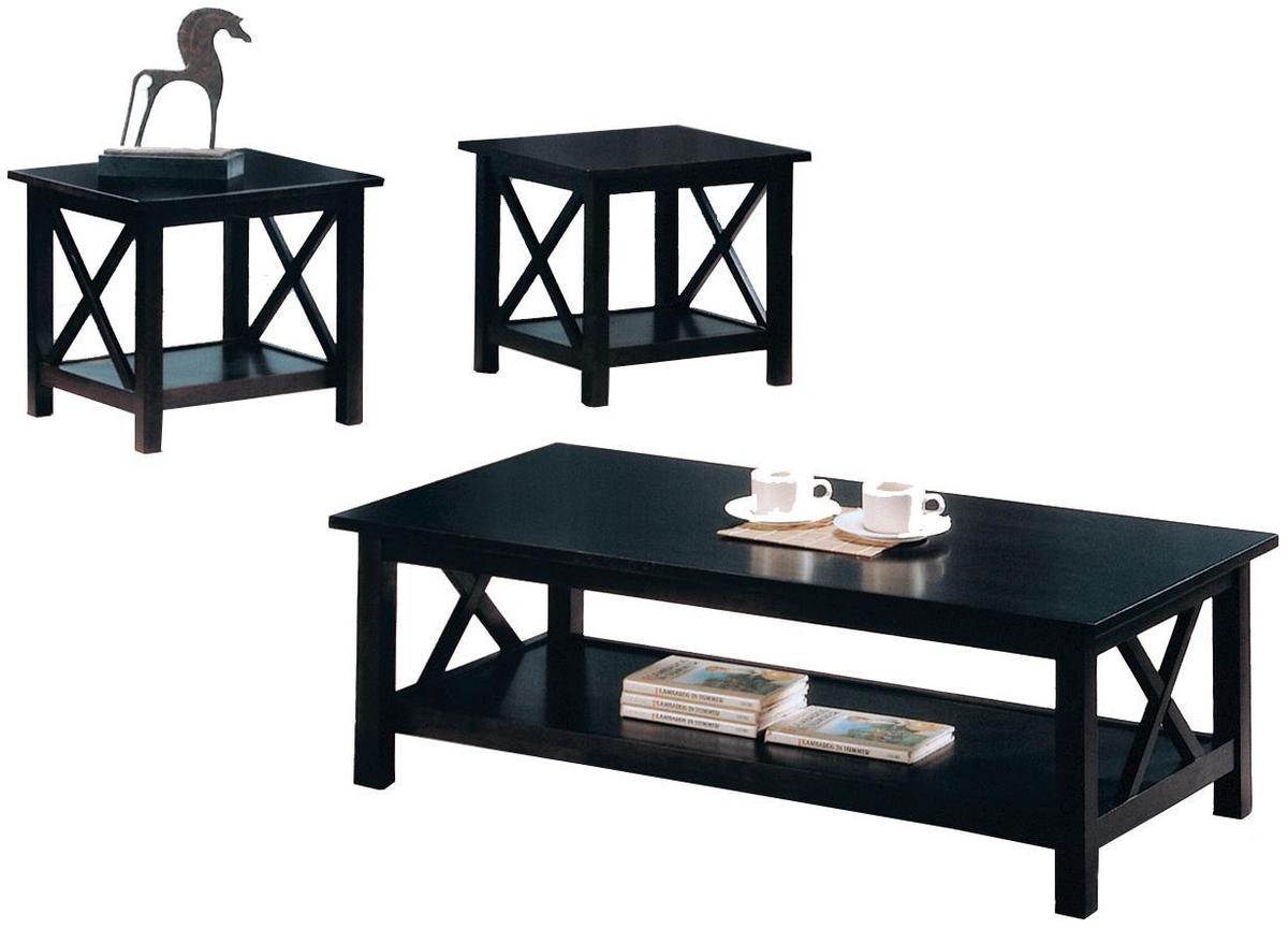 Wooden Table Set With X Design On Sides, Pack Of Three, Dark Brown