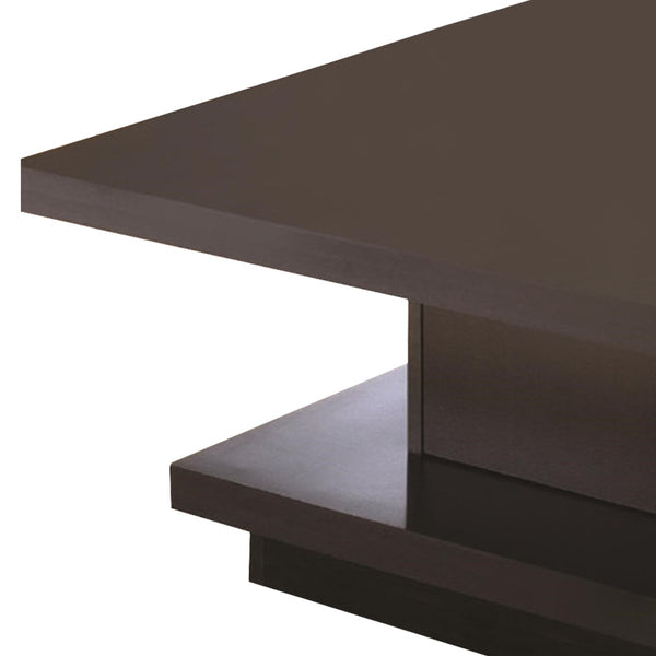 Contemporary Coffee Table With Storage Pedestal Base, Cappuccino Brown