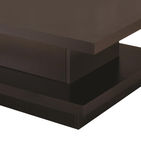 Contemporary Coffee Table With Storage Pedestal Base, Cappuccino Brown