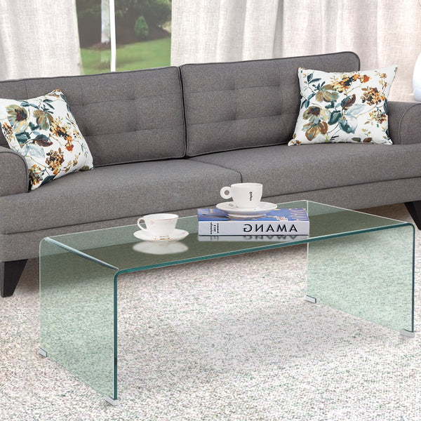 Contemporary Style Minimal Clear Glass Coffee Table, Clear - BM184941