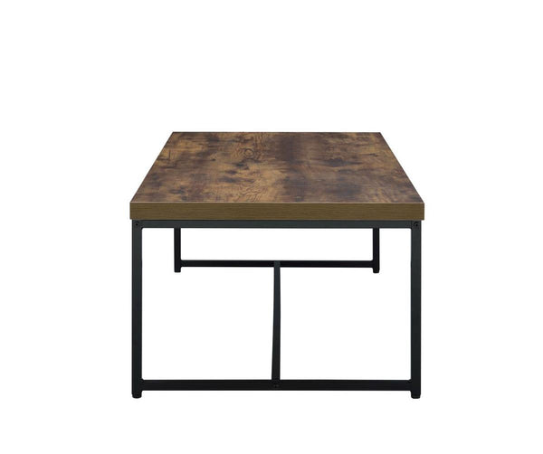 Metal Framed Coffee Table With Wooden Top, Weathered Oak Brown And Black