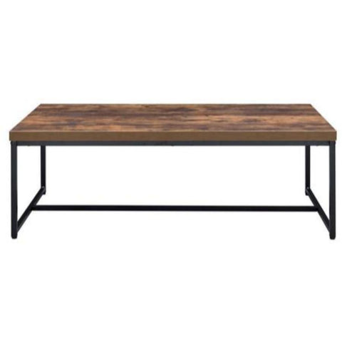 Metal Framed Coffee Table With Wooden Top, Weathered Oak Brown And Black