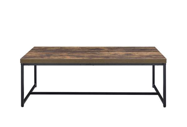 Metal Framed Coffee Table With Wooden Top, Weathered Oak Brown And Black
