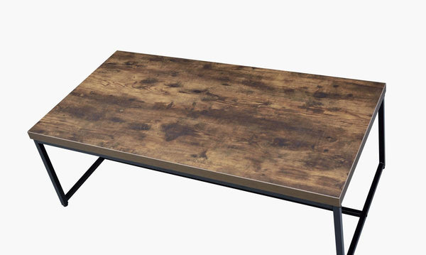 Metal Framed Coffee Table With Wooden Top, Weathered Oak Brown And Black