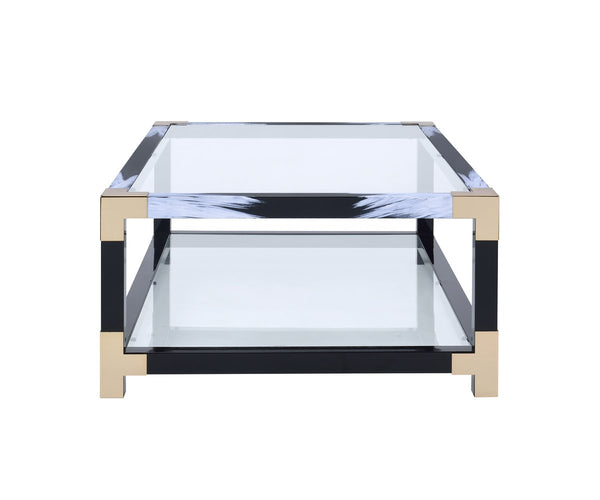 34 Inch Glass Top Rectangular Metal Coffee Table, Black