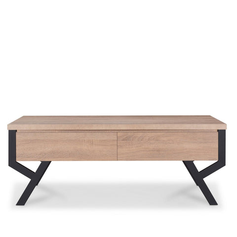 Transitional Rectangular Wooden Coffee Table With 2 Drawers, Brown And Black