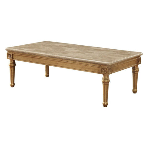 20" Floral Carved Wood And Marble Coffee Table, Gold