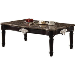 21" Rectangular Textured Marble Top Coffee Table, Brown