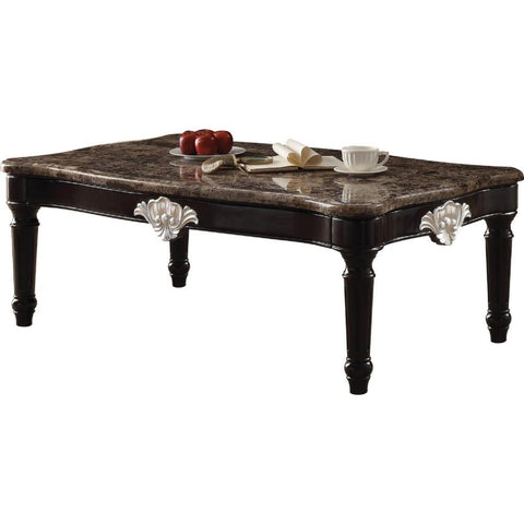 21" Rectangular Textured Marble Top Coffee Table, Brown