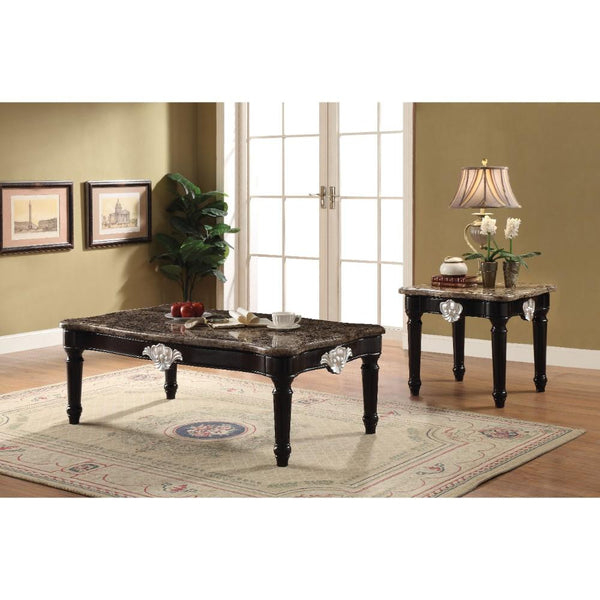 21" Rectangular Textured Marble Top Coffee Table, Brown