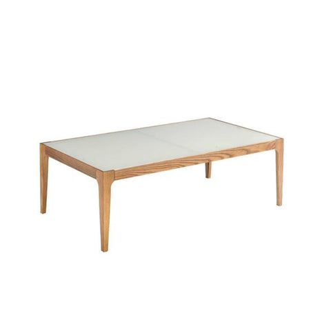 Wooden Frame Rectangular Coffee Table With Beveled Tempered Glass Top, Brown And Clear