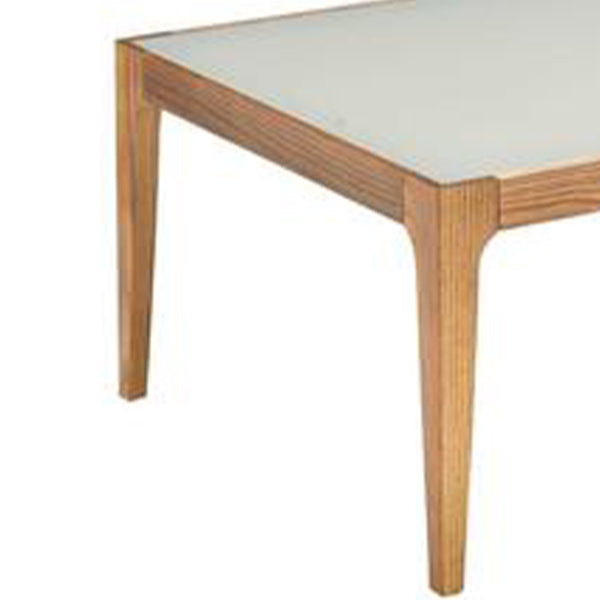 Wooden Frame Rectangular Coffee Table With Beveled Tempered Glass Top, Brown And Clear