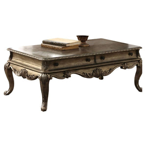 Wooden Rectangular Coffee Table With Cabriole Legs And Two Broad Drawers, Oak Brown
