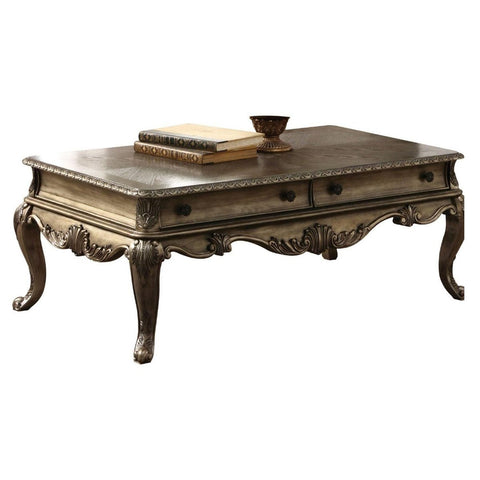 Wooden Rectangular Coffee Table With Cabriole Legs And Two Broad Drawers, Oak Brown
