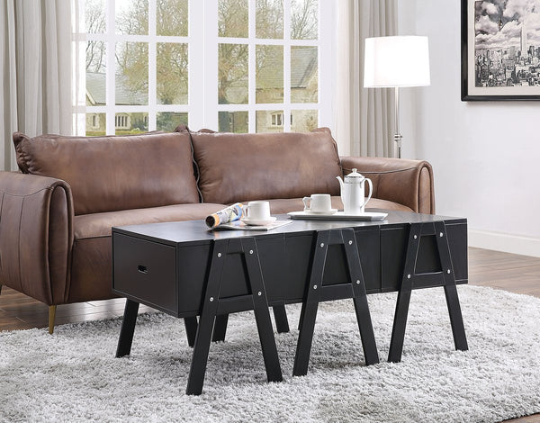 Three Drawers Wooden Convertible Coffee Table With Angled Legs, Black