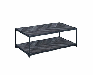 Metal Frame Coffee Table With Wooden Top And Bottom Shelf, Black And Brown