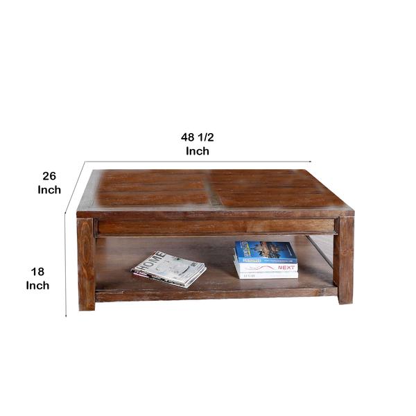 Wooden Coffee Table With Molding Details And Open Shelf, Brown - BM203958