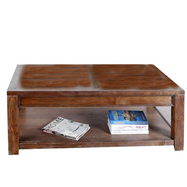 Wooden Coffee Table With Molding Details And Open Shelf, Brown - BM203958