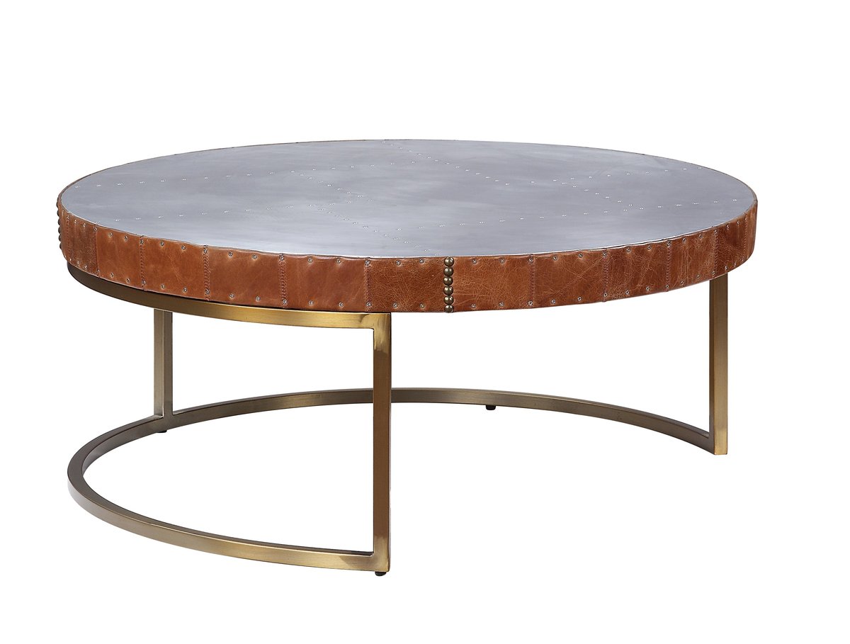 Round Metal Coffee Table With Airy Design Base, Large, Multicolor
