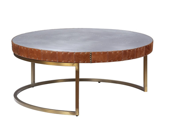 Round Metal Coffee Table With Airy Design Base, Large, Multicolor
