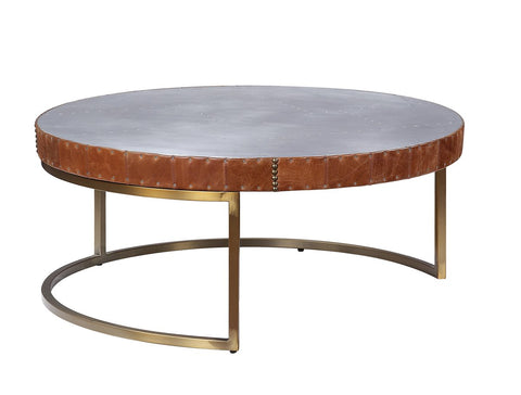 Round Metal Coffee Table With Airy Design Base, Large, Multicolor