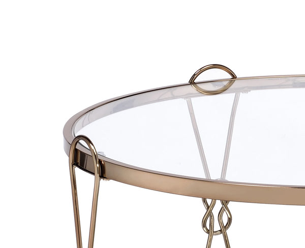 Metal Coffee Table With Glass Top And 1 Bottom Shelf,Gold And Clear