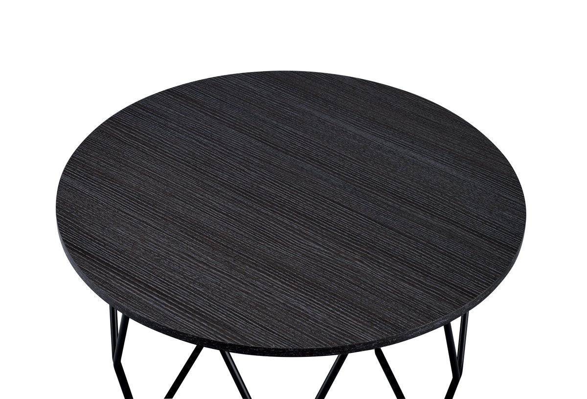 Industrial Round Top Wooden Coffee Table With Geometric Base, Black