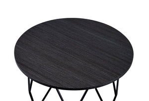 Industrial Round Top Wooden Coffee Table With Geometric Base, Black