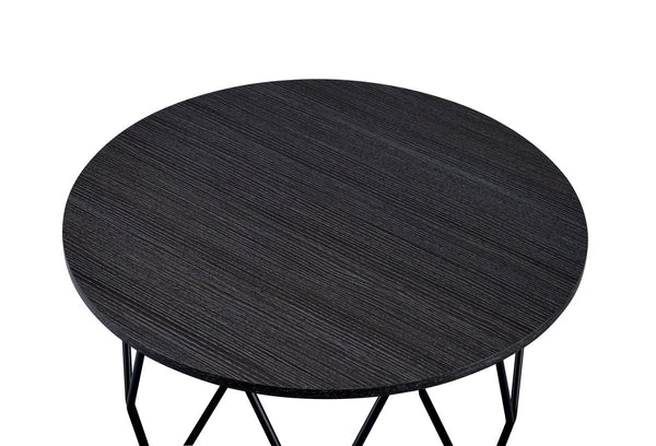 Industrial Round Top Wooden Coffee Table With Geometric Base, Black