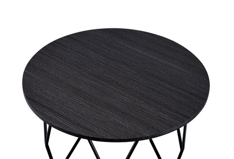 Industrial Round Top Wooden Coffee Table With Geometric Base, Black