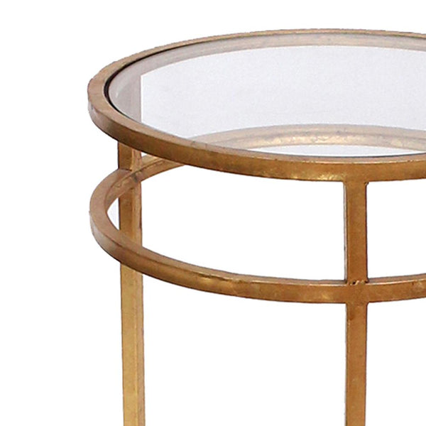 Metal Coffee Table With Mirror Accented Circular Top, Gold And Clear