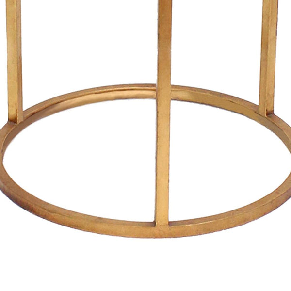 Metal Coffee Table With Mirror Accented Circular Top, Gold And Clear