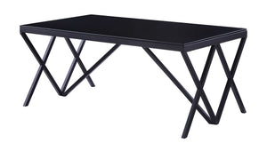 Contemporary Style Metal Coffee Table With Geometric Base, Black