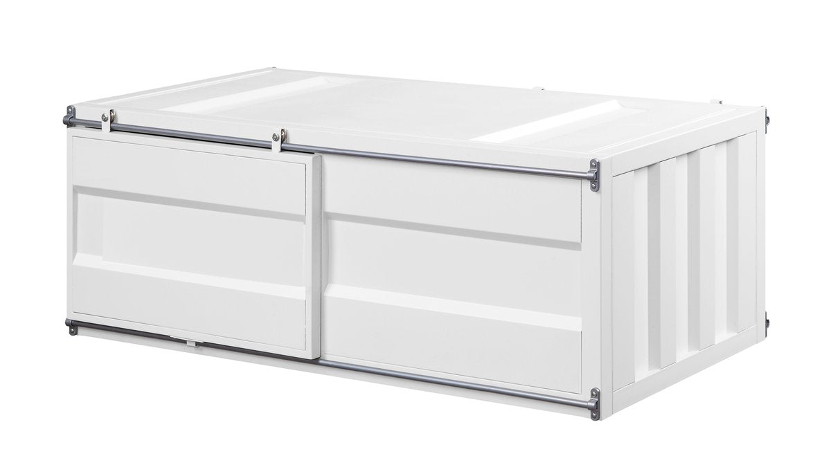 Industrial Style Metal Cargo Coffee Table With Openable Door, White