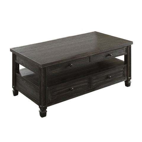 Plank Top Coffee Table With Louver Design Drawers In Antique Black