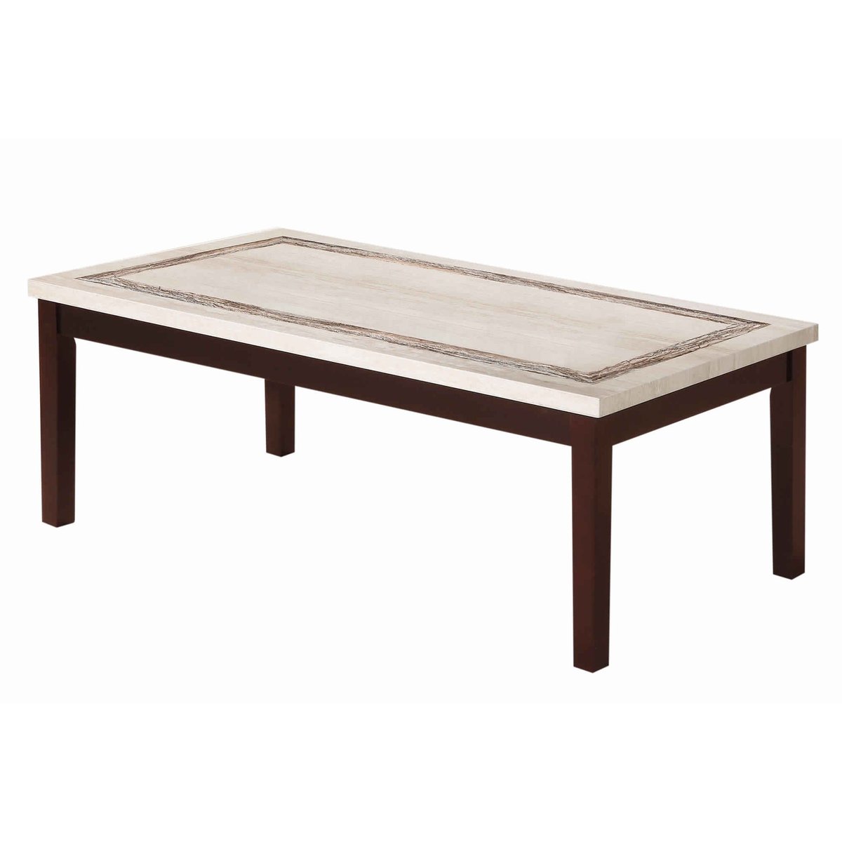 Wooden Coffee Table With Block Legs And Faux Marble Top, Brown And Beige - BM210209