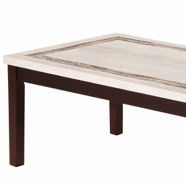 Wooden Coffee Table With Block Legs And Faux Marble Top, Brown And Beige - BM210209