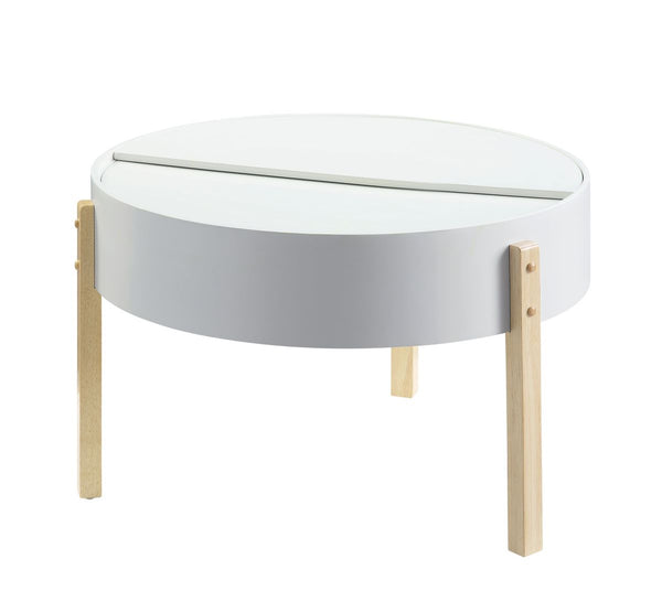 Round Wooden Coffee Table With Hidden Storage In White And Brown