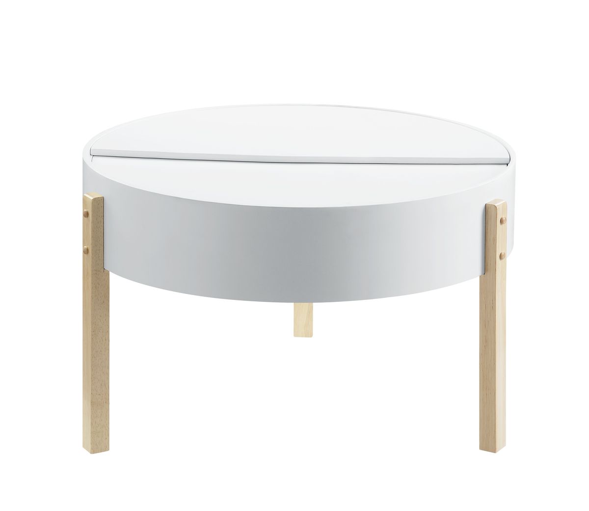 Round Wooden Coffee Table With Hidden Storage In White And Brown