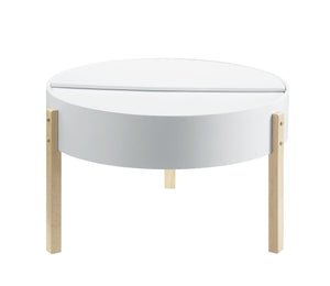 Round Wooden Coffee Table With Hidden Storage In White And Brown