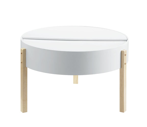 Round Wooden Coffee Table With Hidden Storage In White And Brown
